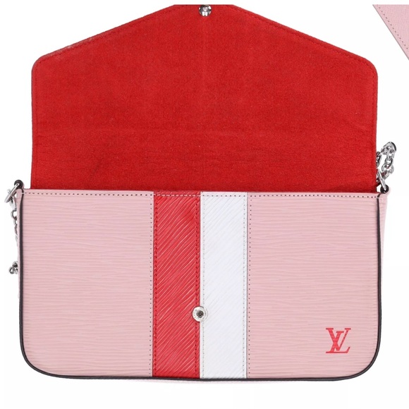 Louis Vuitton Felicie Pochette Limited Edition Pink Red White Stripe Epi Leather - Picture 11 of 12
